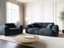 - Poltrona "Nolio" 2 lugares em tecido chenille azul real - 105x95x72cm^Cosmopolitan Design New