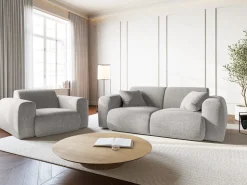 - Poltrona "Nolio" 2 lugares em tecido chenille cinza claro - 105x95x72cm^Cosmopolitan Design