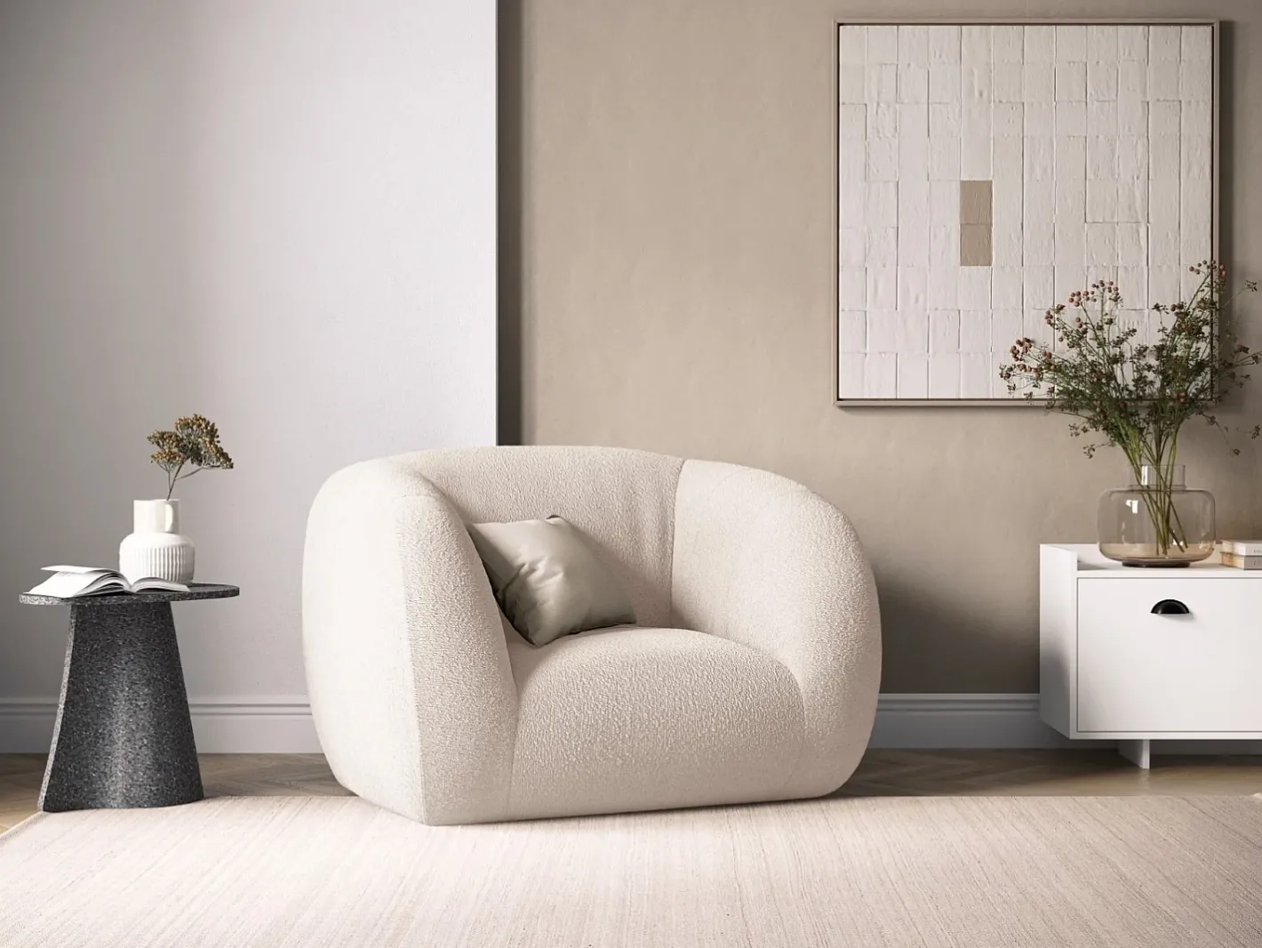 - Poltrona "Essen" em tecido bouclé - 130x95x86cm*Cosmopolitan Design Hot