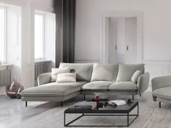 - Sofá de canto esquerdo "Vienna" 5 lugares em tecido estrutural cinza claro - 255x170x95cm^Cosmopolitan Design Clearance
