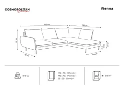 - Sofá de canto direito "Vienna" 6 lugares em tecido estrutural cinza escuro - 275x185x95cm*Cosmopolitan Design Online