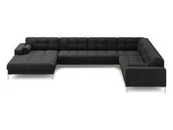 - Sofá de canto direito panorâmico "Bali" 7 lugares em tecido estrutural cinza escuro - 327x256x75cm^Cosmopolitan Design Discount