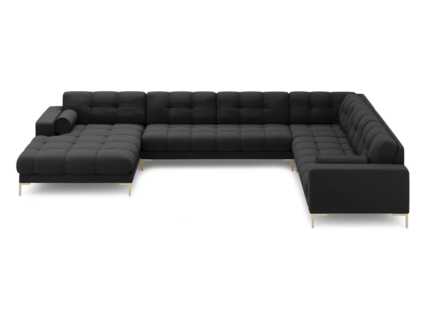 - Sofá de canto direito panorâmico "Bali" 7 lugares em tecido estrutural cinza escuro - 327x256x75cm^Cosmopolitan Design Discount
