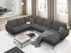 - Sofá de canto panorâmico à esquerda "Vienna" 7 lugares em tecido estrutural cinza escuro - 330x235x95cm^Cosmopolitan Design Outlet