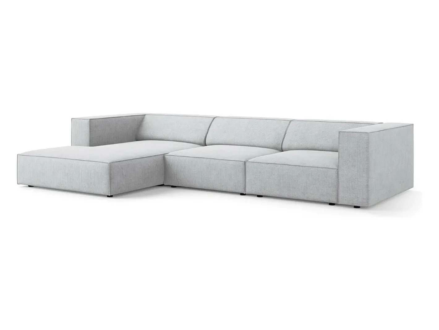 - Sofá de canto esquerdo "Arendal" 4 lugares em tecido chenille com efeito canelado cinza claro - 284x166x70cm^Cosmopolitan Design Online