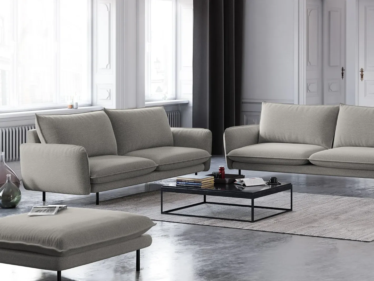 - Sofá "Vienna" 2 lugares em tecido estrutural cinza claro - 160x92x95cm^Cosmopolitan Design Sale
