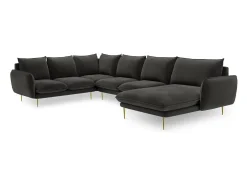 - Sofá de canto panorâmico à esquerda "Vienna" 7 lugares em veludo cinza escuro - 330x235x95cm*Cosmopolitan Design New