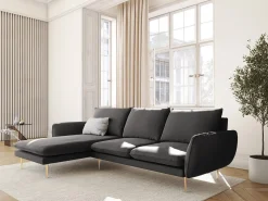 - Sofá de canto esquerdo "Vienna" 5 lugares em veludo cinza escuro - 255x170x95cm*Cosmopolitan Design Hot