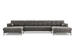 - Sofá panorâmico "Bali" 7 lugares em veludo cinza claro - 383x185x75cm^Cosmopolitan Design