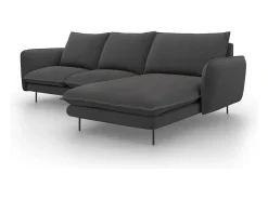 - Sofá de canto direito "Vienna" 5 lugares em tecido estrutural cinza escuro - 255x170x95cm^Cosmopolitan Design Outlet
