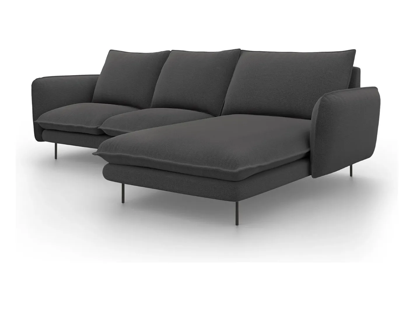 - Sofá de canto direito "Vienna" 5 lugares em tecido estrutural cinza escuro - 255x170x95cm^Cosmopolitan Design Outlet