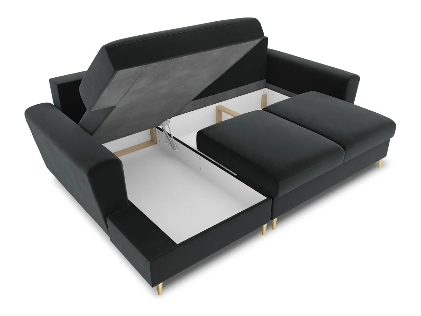 - Sofá convertível de canto esquerdo com caixa de arrumação "Kyoto" 4 lugares em veludo cinza escuro - 241x145x88cm*Cosmopolitan Design Hot