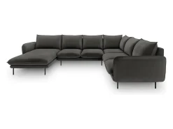 - Sofá de canto direito panorâmico "Vienna" 7 lugares em veludo cinza escuro - 330x235x95cm*Cosmopolitan Design Clearance