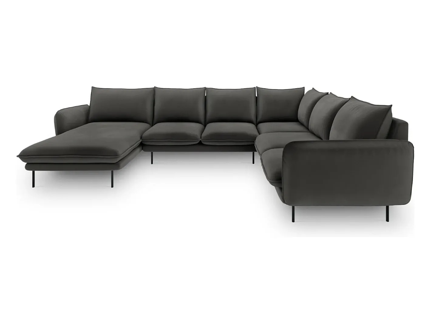 - Sofá de canto direito panorâmico "Vienna" 7 lugares em veludo cinza escuro - 330x235x95cm*Cosmopolitan Design Clearance