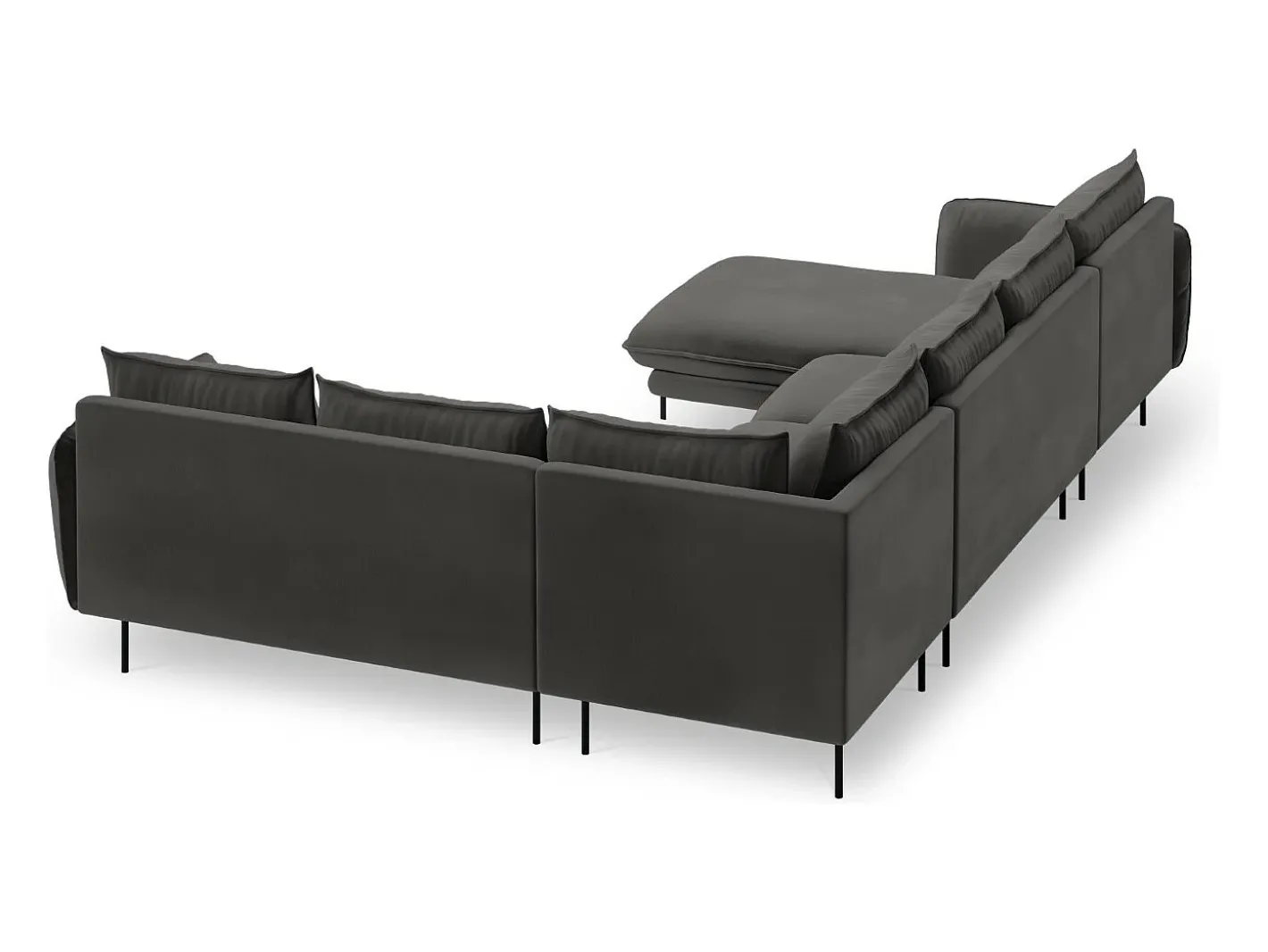 - Sofá de canto direito panorâmico "Vienna" 7 lugares em veludo cinza escuro - 330x235x95cm*Cosmopolitan Design Clearance