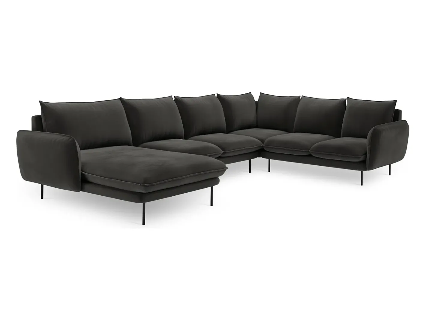 - Sofá de canto direito panorâmico "Vienna" 7 lugares em veludo cinza escuro - 330x235x95cm*Cosmopolitan Design Clearance