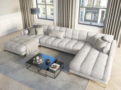 Cosmopolitan Design Sofá*- Sofá panorâmico "Bali" 7 lugares em veludo prata - 383x185x75cm Prateado