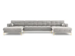 Cosmopolitan Design Sofá*- Sofá panorâmico "Bali" 7 lugares em veludo prata - 383x185x75cm Prateado