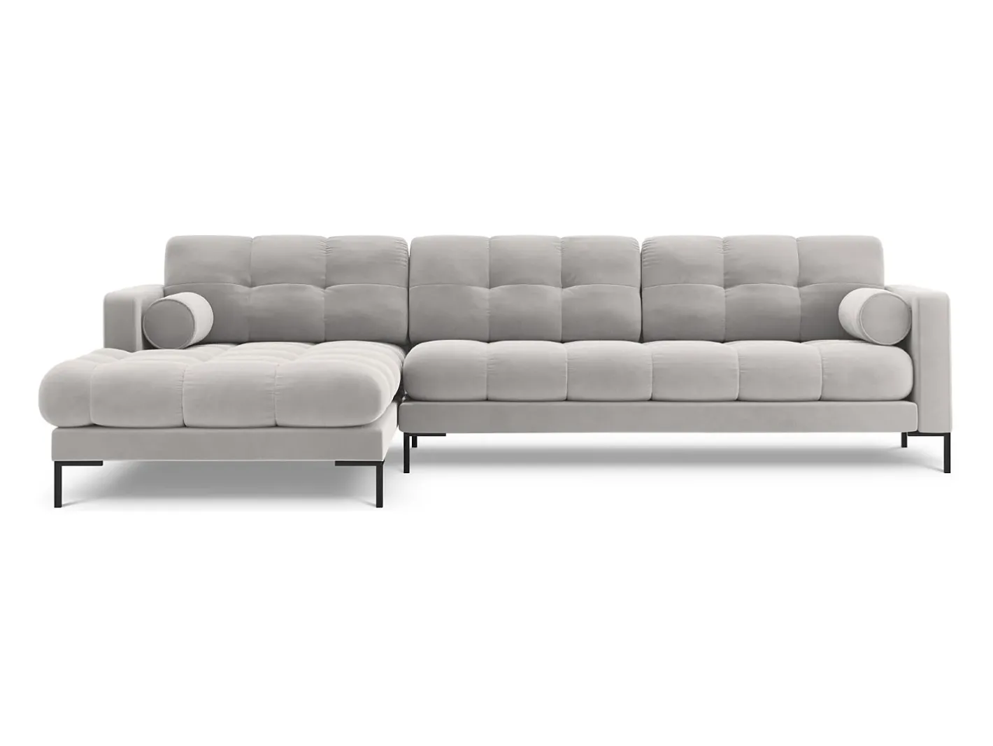 Cosmopolitan Design Sofá*- Sofá de canto esquerdo "Bali" 5 lugares em veludo prata - 293x185x75cm Prateado