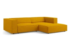 - Sofá de canto direito "Arendal" 3 lugares em tecido chenille com efeito canelado mostarda - 224x166x70cm^Cosmopolitan Design New