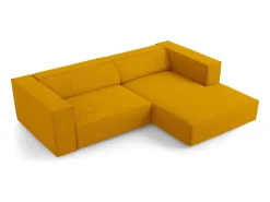 - Sofá de canto direito "Arendal" 3 lugares em tecido chenille com efeito canelado mostarda - 224x166x70cm^Cosmopolitan Design New