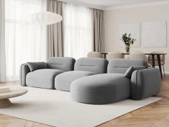 - Sofá modular de canto direito "Sydney" 4 lugares em veludo cinza claro - 320x165x70cm^Cosmopolitan Design Clearance