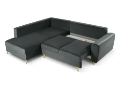 - Sofá convertível de canto esquerdo com caixa de arrumação "Kyoto" 5 lugares em veludo cinza escuro - 243x194x88cm^Cosmopolitan Design Discount