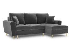 - Sofá convertível de canto direito com caixa de arrumação "Kyoto" 4 lugares em veludo cinza claro - 241x145x88cm^Cosmopolitan Design Best