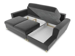 - Sofá convertível de canto direito com caixa de arrumação "Kyoto" 4 lugares em veludo cinza claro - 241x145x88cm^Cosmopolitan Design Best