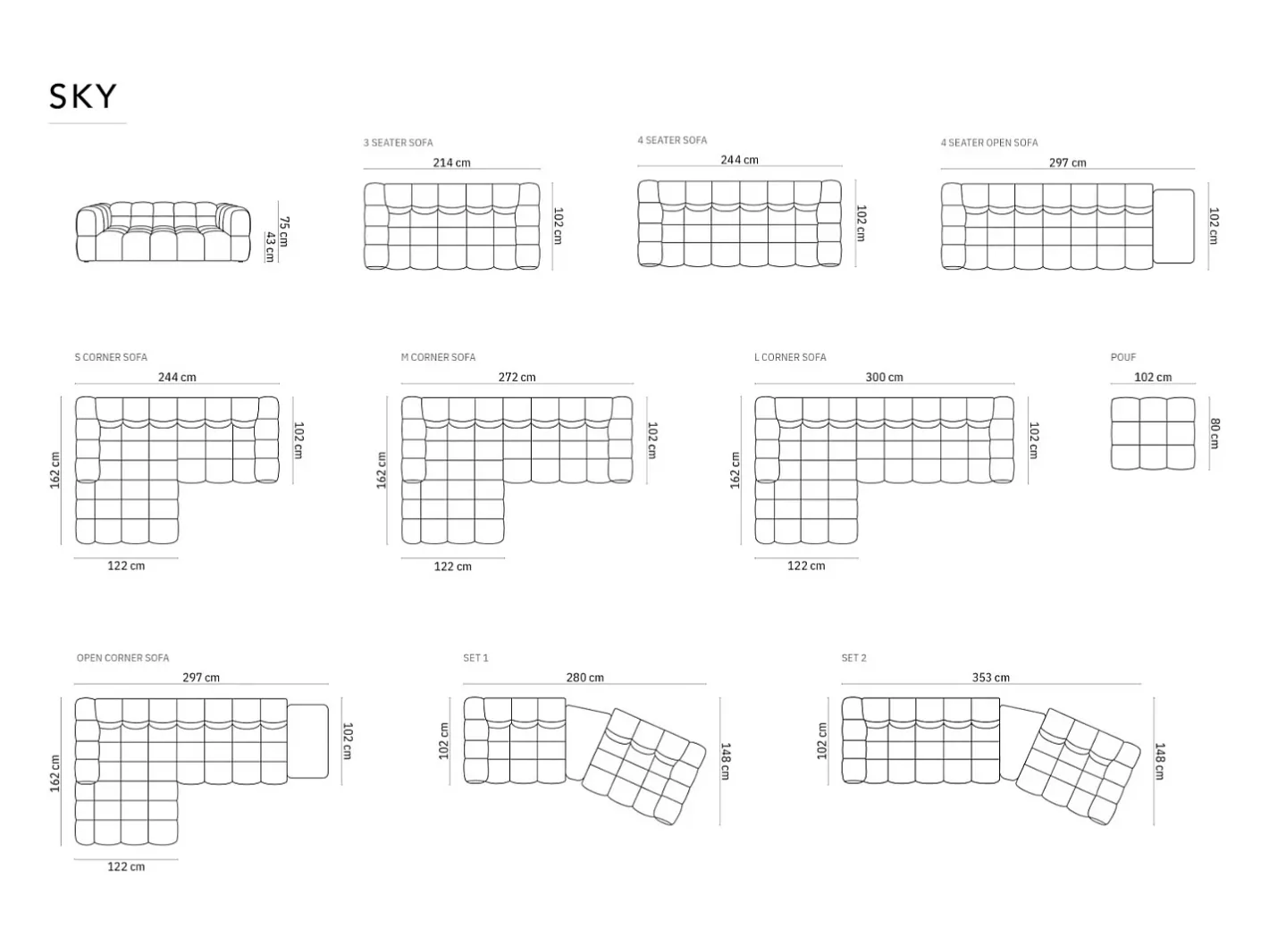 - Sofá modular de canto esquerdo "Sky" 4 lugares em veludo cinza claro - 272x162x75cm^Cosmopolitan Design Online