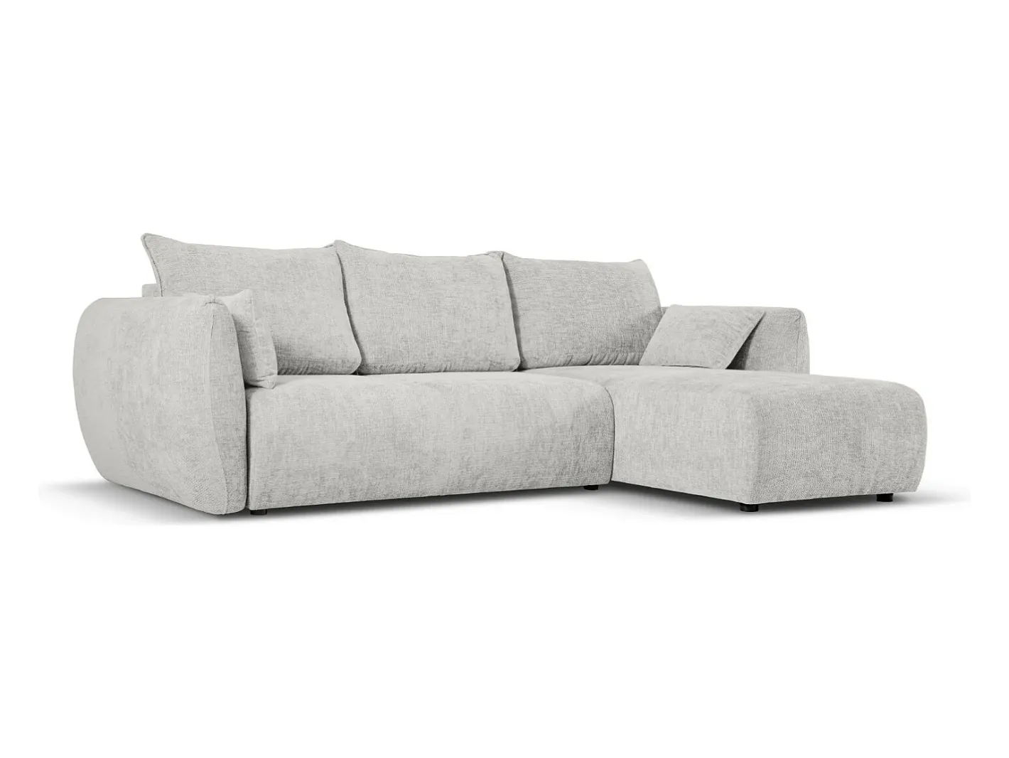 - Sofá convertível de canto direito com caixa de arrumação "Matera" 4 lugares em tecido chenille cinza claro - 253x173x86cm^Cosmopolitan Design Hot