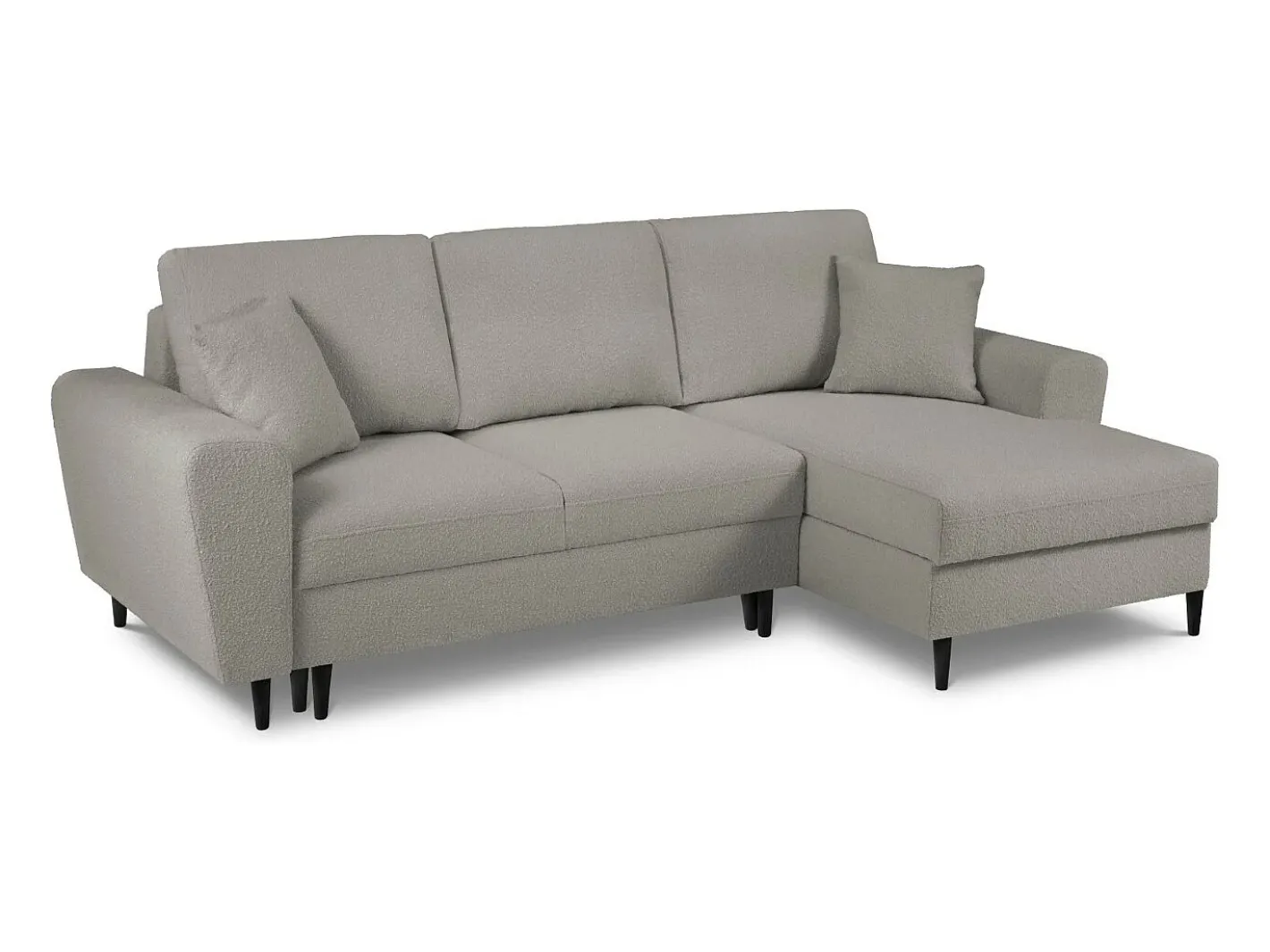 - Sofá convertível de canto direito com caixa de arrumação "Kyoto" 4 lugares em tecido bouclé cinza - 241x145x88cm*Cosmopolitan Design Online