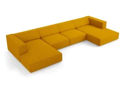 - Sofá panorâmico "Arendal" 6 lugares em tecido chenille com efeito canelado mostarda - 364x166x70cm*Cosmopolitan Design New