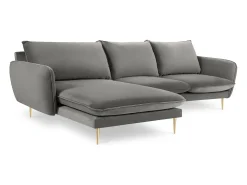 - Sofá de canto esquerdo "Vienna" 5 lugares em veludo cinza claro - 255x170x95cm*Cosmopolitan Design Clearance
