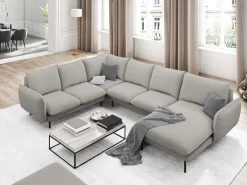 - Sofá de canto panorâmico à esquerda "Vienna" 7 lugares em tecido estrutural cinza claro - 330x235x95cm*Cosmopolitan Design New