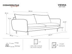 - Sofá "Vienna" 4 lugares em tecido estrutural cinza escuro - 230x92x95cm^Cosmopolitan Design Clearance