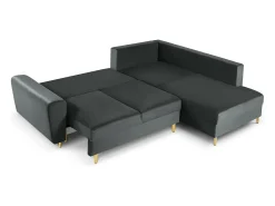 - Sofá convertível de canto direito com caixa de arrumação "Kyoto" 5 lugares em veludo cinza escuro - 243x194x88cm*Cosmopolitan Design Online