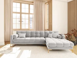- Sofá de canto direito "Bali" 5 lugares em veludo prata - 293x185x75cm*Cosmopolitan Design Sale