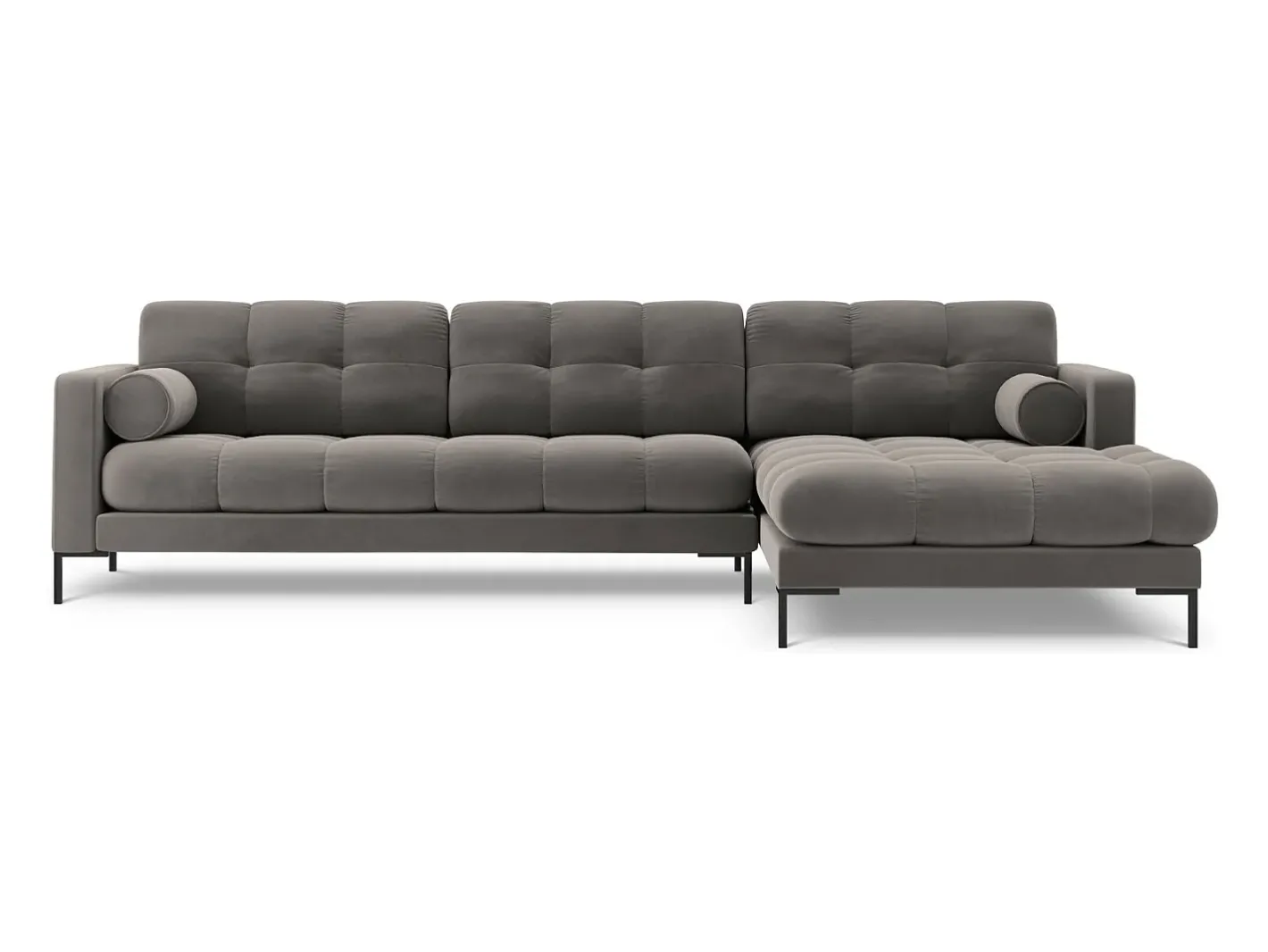 Sale - Sofá de canto direito "Bali" 5 lugares em veludo cinza claro - 293x185x75cm Sofá