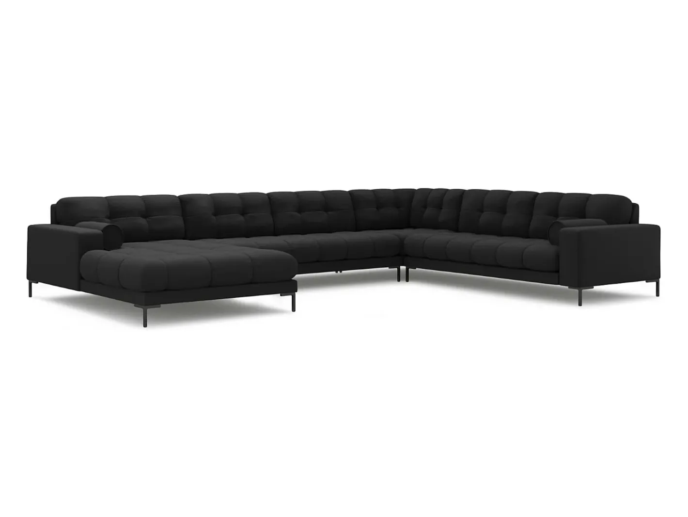 - Sofá de canto direito panorâmico "Bali" 7 lugares em tecido estrutural cinza escuro - 327x256x75cm^Cosmopolitan Design Discount
