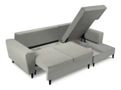 - Sofá convertível de canto direito com caixa de arrumação "Kyoto" 4 lugares em veludo cotelê cinza claro - 241x145x88cm*Cosmopolitan Design