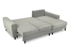 - Sofá convertível de canto direito com caixa de arrumação "Kyoto" 4 lugares em veludo cotelê cinza claro - 241x145x88cm*Cosmopolitan Design