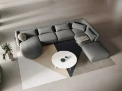 - Sofá de canto direito panorâmico "Tulum" 6 lugares em veludo cinza claro - 330x255x70cm*Cosmopolitan Design Sale