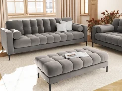 - Sofá "Bali" 3 lugares em veludo cinza claro - 177x92x75cm^Cosmopolitan Design New