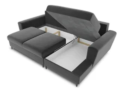Sale - Sofá convertível de canto direito com caixa de arrumação "Kyoto" 4 lugares em veludo cinza claro - 241x145x88cm Sofá