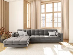 - Sofá de canto esquerdo "Bali" 5 lugares em veludo cinza claro - 293x185x75cm^Cosmopolitan Design Sale