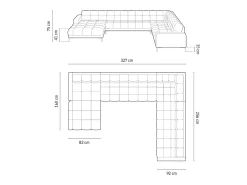 - Sofá de canto direito panorâmico "Bali" 7 lugares em veludo cinza escuro - 327x256x75cm^Cosmopolitan Design Sale