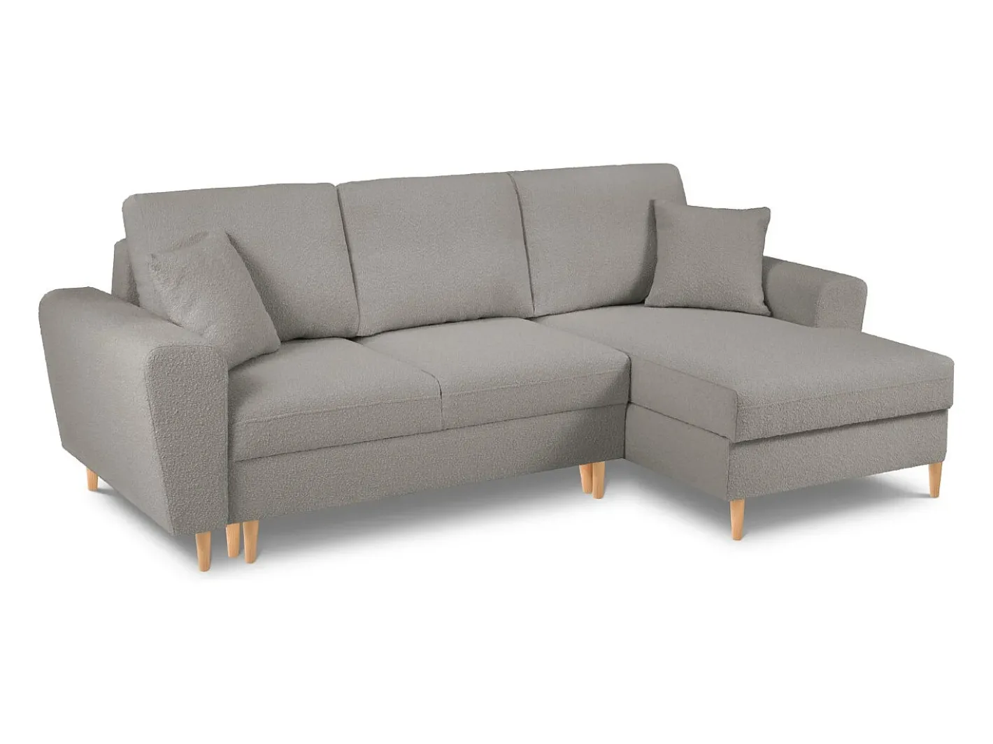 - Sofá convertível de canto direito com caixa de arrumação "Kyoto" 4 lugares em tecido bouclé cinza - 241x145x88cm^Cosmopolitan Design Outlet