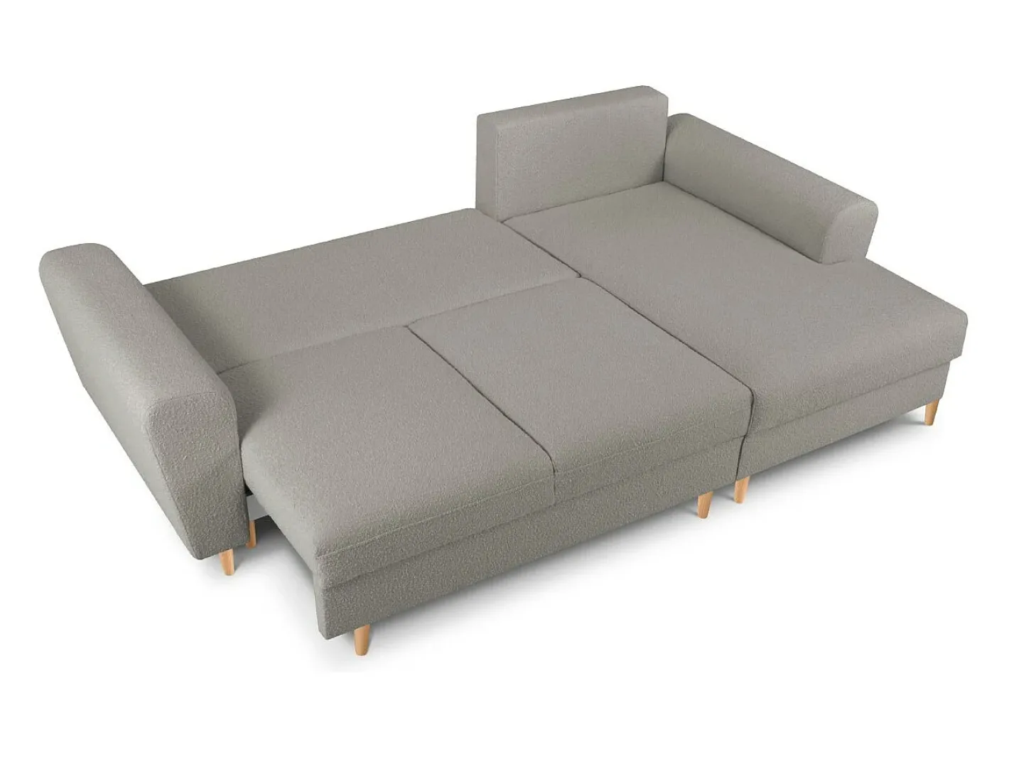 - Sofá convertível de canto direito com caixa de arrumação "Kyoto" 4 lugares em tecido bouclé cinza - 241x145x88cm^Cosmopolitan Design Outlet