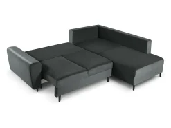 - Sofá convertível de canto direito com caixa de arrumação "Kyoto" 5 lugares em veludo cinza escuro - 243x194x88cm^Cosmopolitan Design Sale